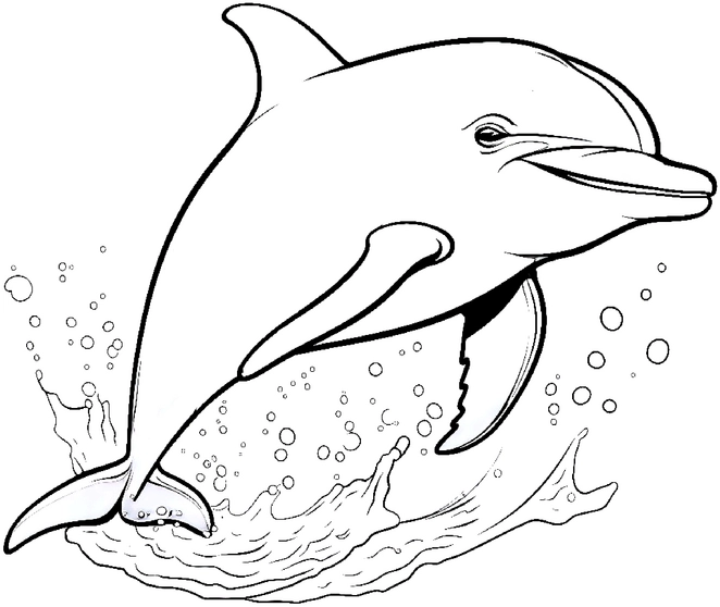 ausmalbild-springender-delphin-mit-wassertropfen