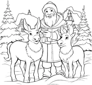 ausmalbild-st-nikolaus-mit-rehen-im-winterwald