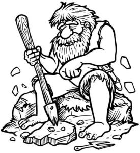 ausmalbild-steinzeit-mensch-mit-werkzeug