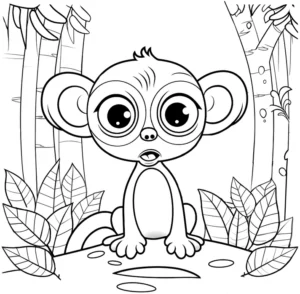 ausmalbild-suesser-affe-in-der-natur