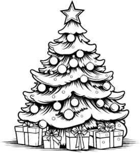 ausmalbild-tannenbaum-mit-geschenken-und-stern