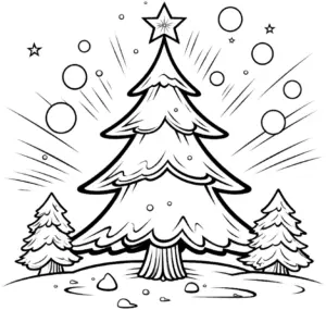 ausmalbild-tannenbaum-mit-stern-und-winterlandschaft