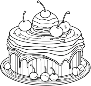 ausmalbild-torte-mit-kirschen-und-eis