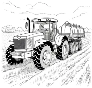 ausmalbild-traktor-mit-anhaenger-auf-dem-feld