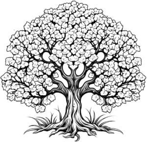 ausmalbild-ueppiger-baum-mit-detaillierten-blaettern