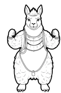 ausmalbild-verspieltes-lama-mit-muskeloesen-armen