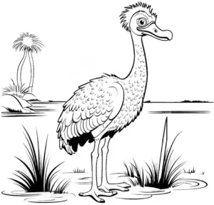 ausmalbild-verwirrter-strauss-in-natuerlicher-umgebung