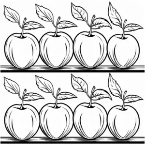 ausmalbild-vier-aepfel-mit-blaettern