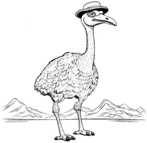 ausmalbild-vogel-im-hut-vor-gebirgen