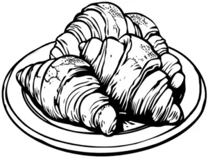 ausmalbild-von-croissants-auf-einem-teller