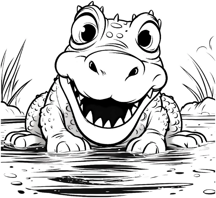 ausmalbild-von-einem-gluecklichen-krokodil-im-wasser