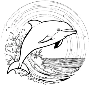 ausmalbild-von-einem-springenden-delfin-mit-wasserwellen