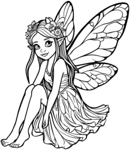 ausmalbild-von-einer-fee-mit-blumenkrone-und-grossen-fluegeln
