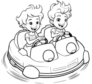 ausmalbild-von-kindern-im-bumper-car