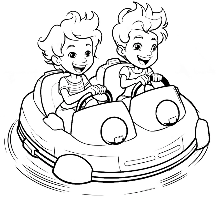 ausmalbild-von-kindern-im-bumper-car