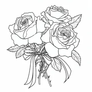 ausmalbild-von-rosenstrauss-mit-schleife