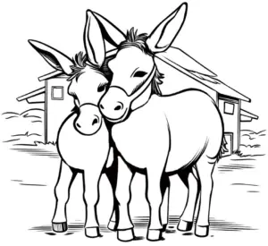 ausmalbild-von-zwei-eseln-auf-dem-bauernhof