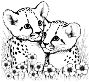 ausmalbild-von-zwei-kuschelnden-geparden-in-der-natur