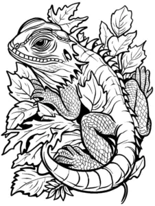 ausmalbild-waldeidechse-im-blattwerk