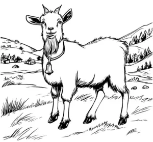 ausmalbild-weideziege-mit-glocke-in-der-natur