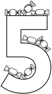 ausmalbild-zahl-5-mit-suessigkeiten