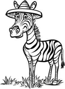 ausmalbild-zebra-mit-hut-und-blumen