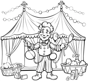 ausmalbild-zirkus-clown-mit-bunten-requisiten