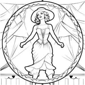 ausmalbild-zirkusauftritt-mit-eleganter-frau-im-kostuem