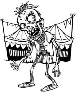 ausmalbild-zombie-im-zirkus-mit-zelt
