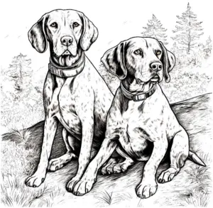 ausmalbild-zwei-deutsch-kurzhaar-hunde-natur-umgebung