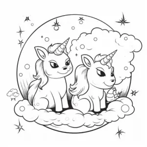 ausmalbild-zwei-einhorn-auf-wolke