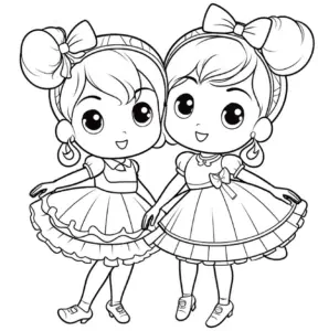 ausmalbild-zwei-kinder-festliche-kleider