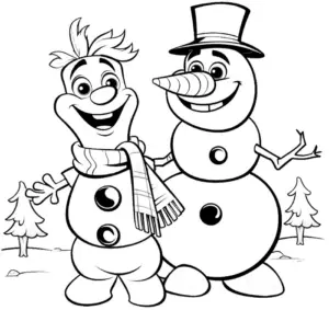 ausmalbild-zwei-schneemaenner-in-winterlandschaft