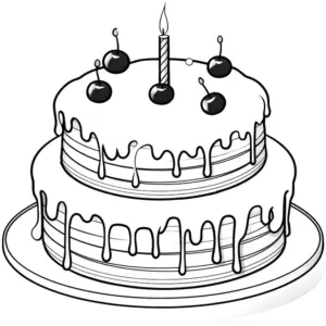 ausmalbild-zweistoekige-geburtstagstorte-mit-kerze-und-kirschen