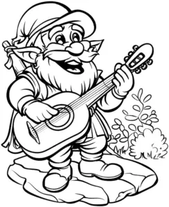 ausmalbild-zwerg-mit-gitarre-und-pflanzen