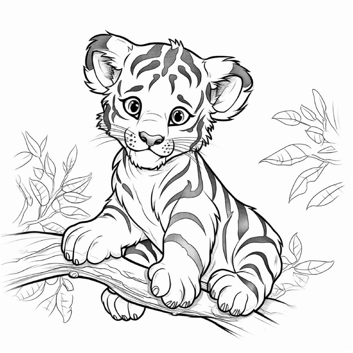 baby-tiger-auf-einem-baum-mit-blaettern