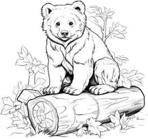 baer-auf-einem-baumstamm-ausmalbild
