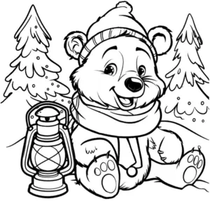 baer-mit-laterne-im-winter-ausmalbild
