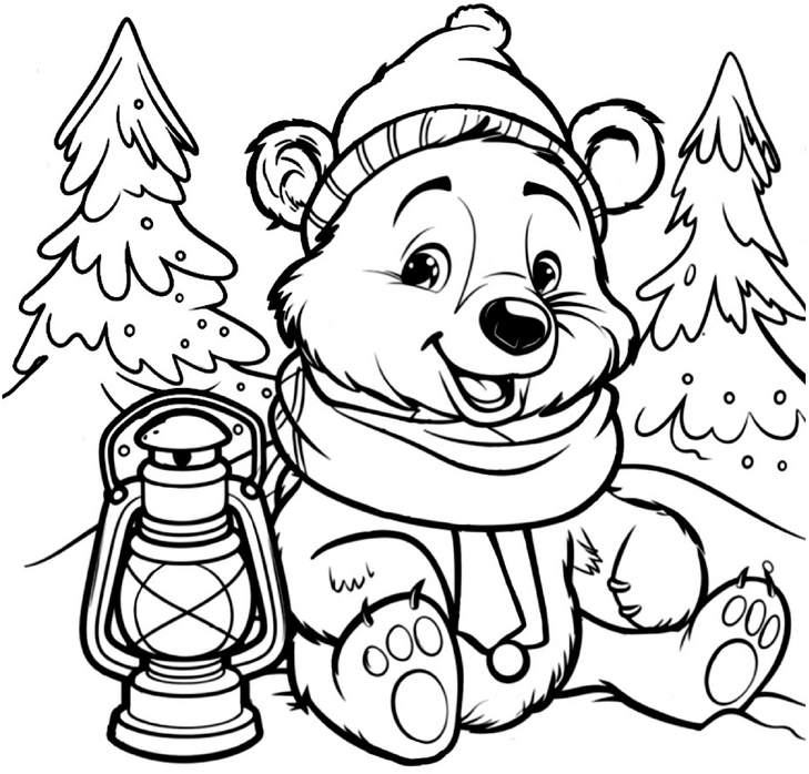 baer-mit-laterne-im-winter-ausmalbild