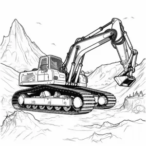 bagger-ausmalbild-auf-baustelle-mit-bergen
