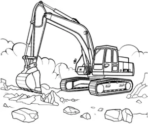 bagger-ausmalbild-auf-baustelle-mit-steinen