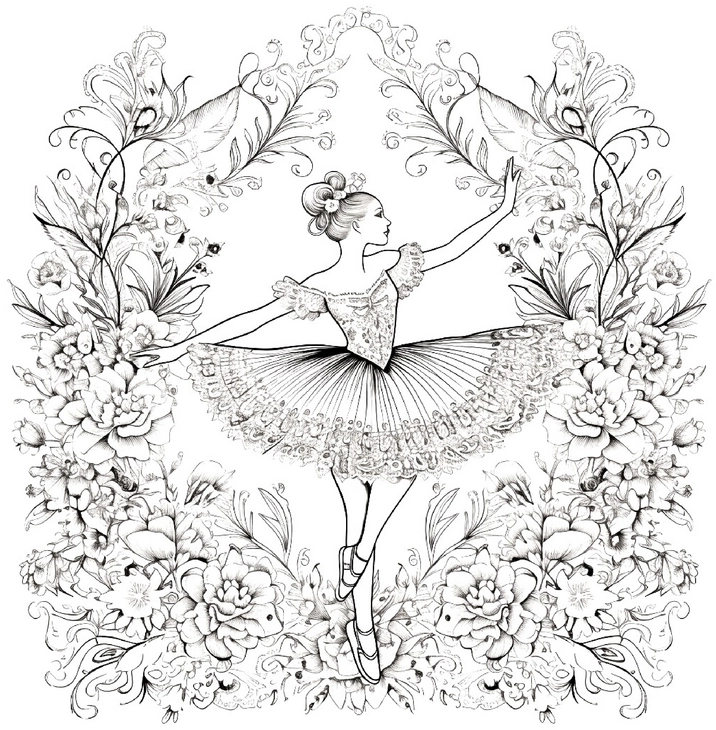 ballerina-mit-blumenmuster-ausmalbild
