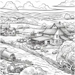 bauernhof-ausmalbild-mit-traktor-und-schafen