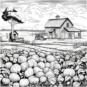 bauernhof-kurbisse-und-traktor-szene-ausmalbild
