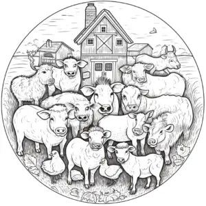 bauernhof-tiere-vor-einem-bauernhaus