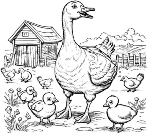 bauernhofgans-mit-kueken-ausmalbild