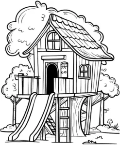 baumhaus-mit-rutsche-und-balkon-ausmalbild
