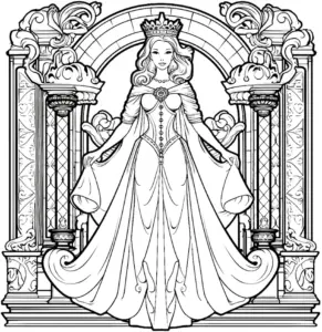 bezaubernde-koenigin-in-praechtiger-architektur