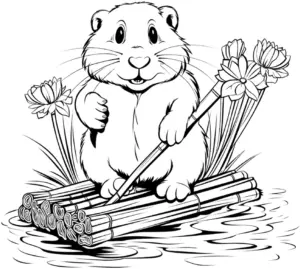 biber-auf-schwimmblatt-mit-blumen-ausmalbild