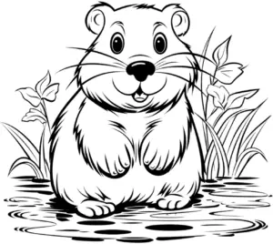biber-ausmalbild-mit-blumen-und-graesen